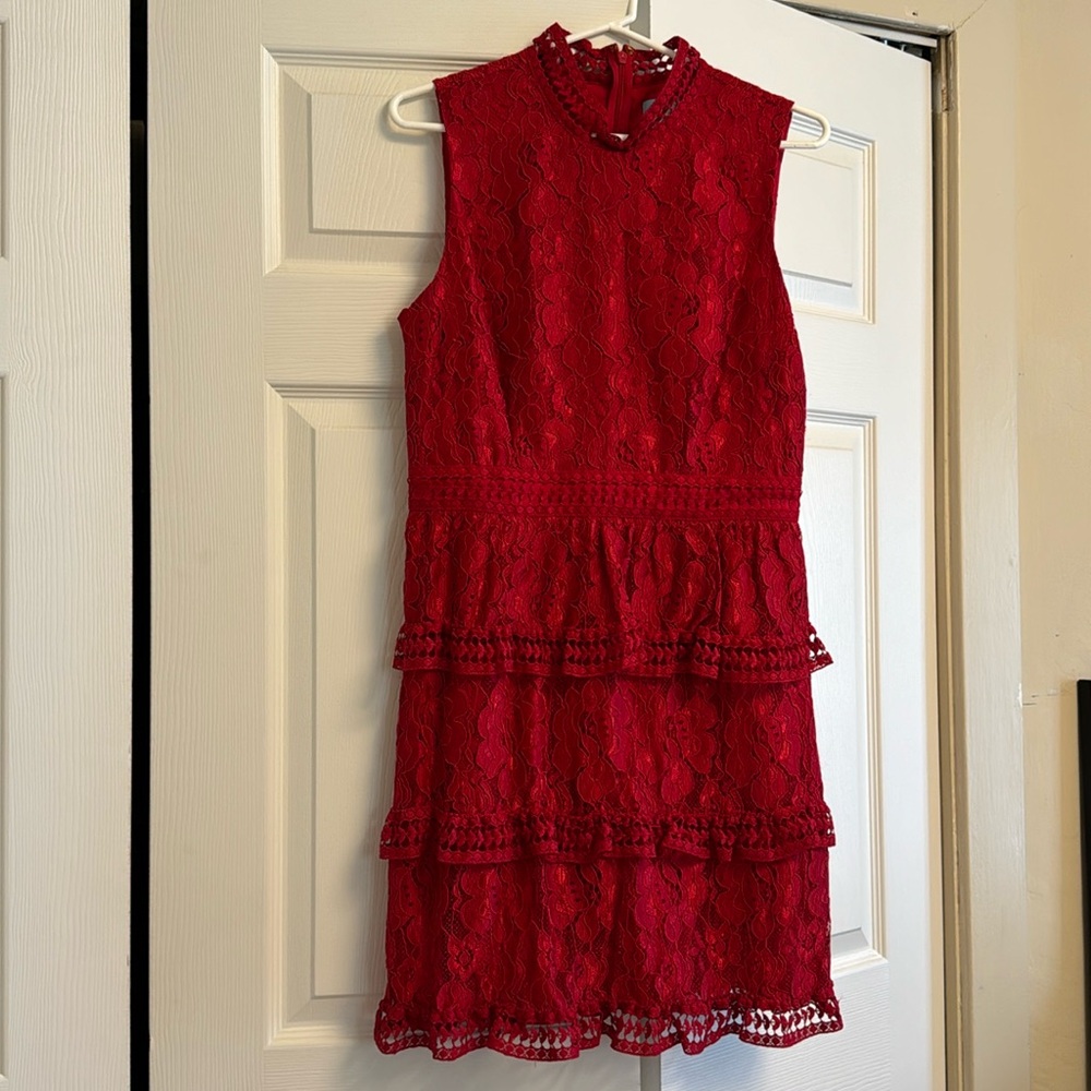Women CeCe Red Lace Sleeveless Mini Short Party Evening Dress Size 8